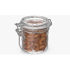 3D Almond Nuts in a Glass Jar